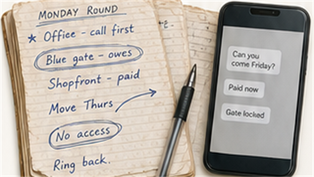 A battered round diary beside a message phone